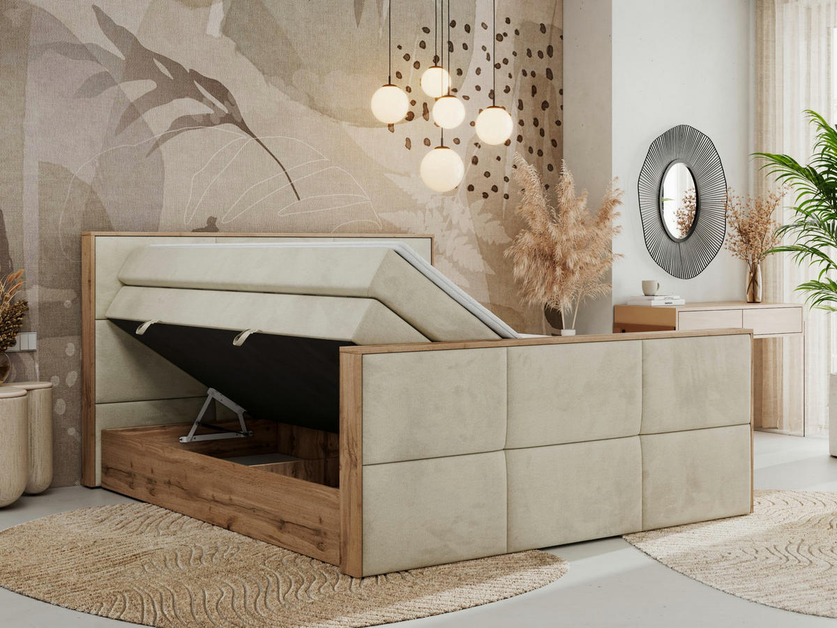 BOXSPRINGBETT ALBERO 2 KING DUO 120/200 Beige Velvet - H3 - Beige, Holz/Textil (120/200cm) - MKS