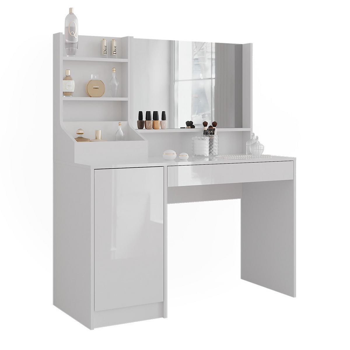 SCHMINKTISCH Sherry Weiß/Weiß Hochglanz 119.8 cm 3 Teile - Weiß Hochglanz, Holzwerkstoff (119.8/76/50.1cm) - Vicco