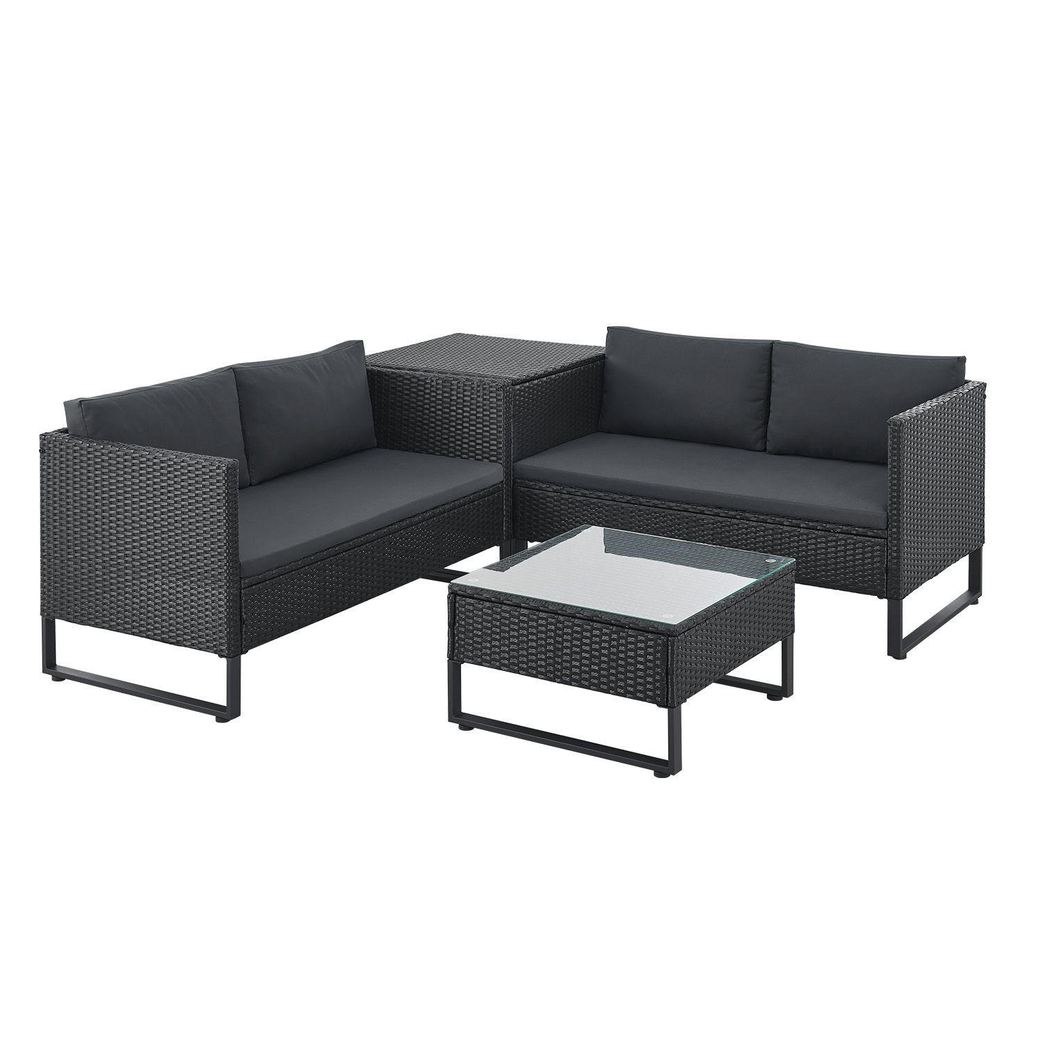 LOUNGEGARNITUR Santorini schwarz / grau inkl. Abdeckung - Schwarz, Kunststoff/Metall - Juskys