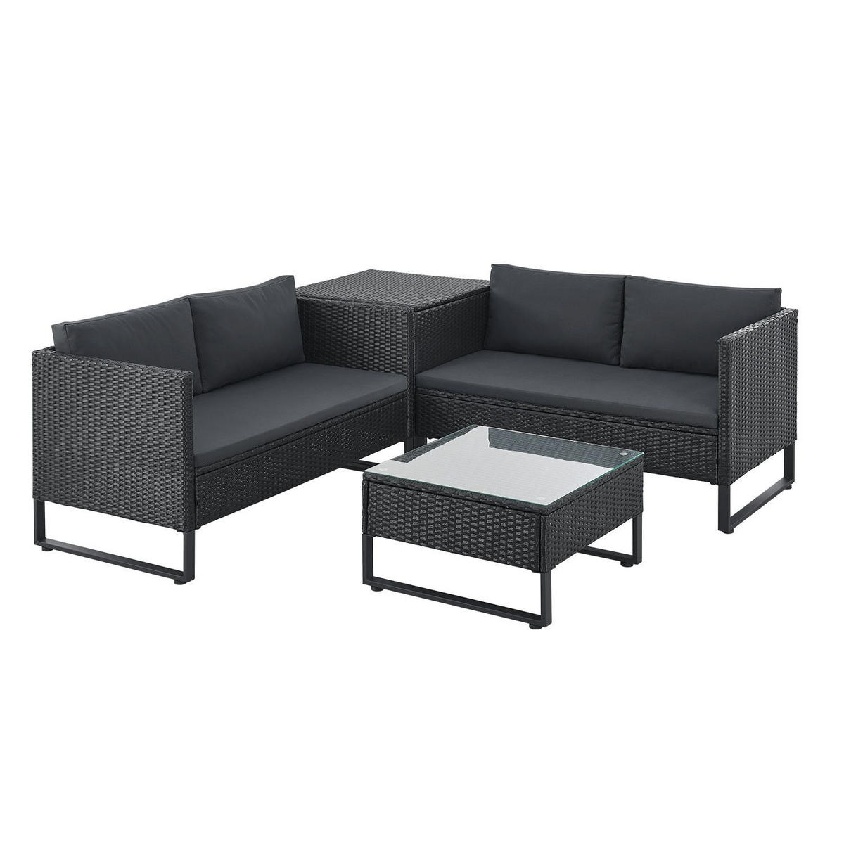 LOUNGEGARNITUR Santorini schwarz / grau inkl. Abdeckung - Schwarz, Kunststoff/Metall - Juskys