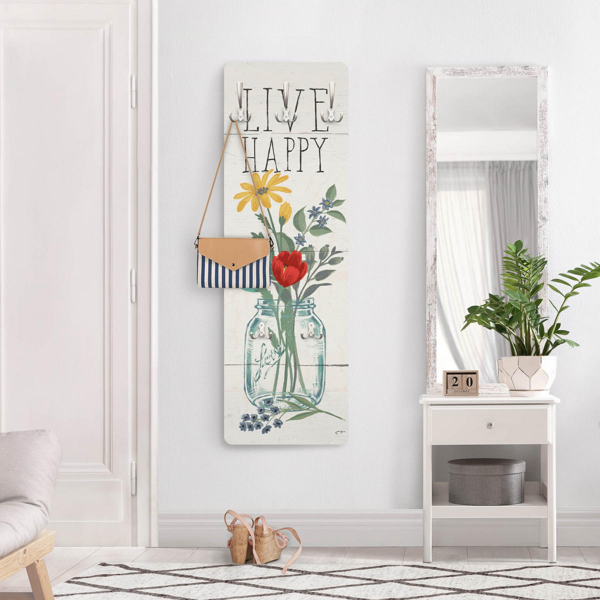 WANDGARDEROBE - Live Happy Blumenvase auf Holz 34/105 cm - Multicolor, Holzwerkstoff (34/105/1.6cm) - Bilderwelten