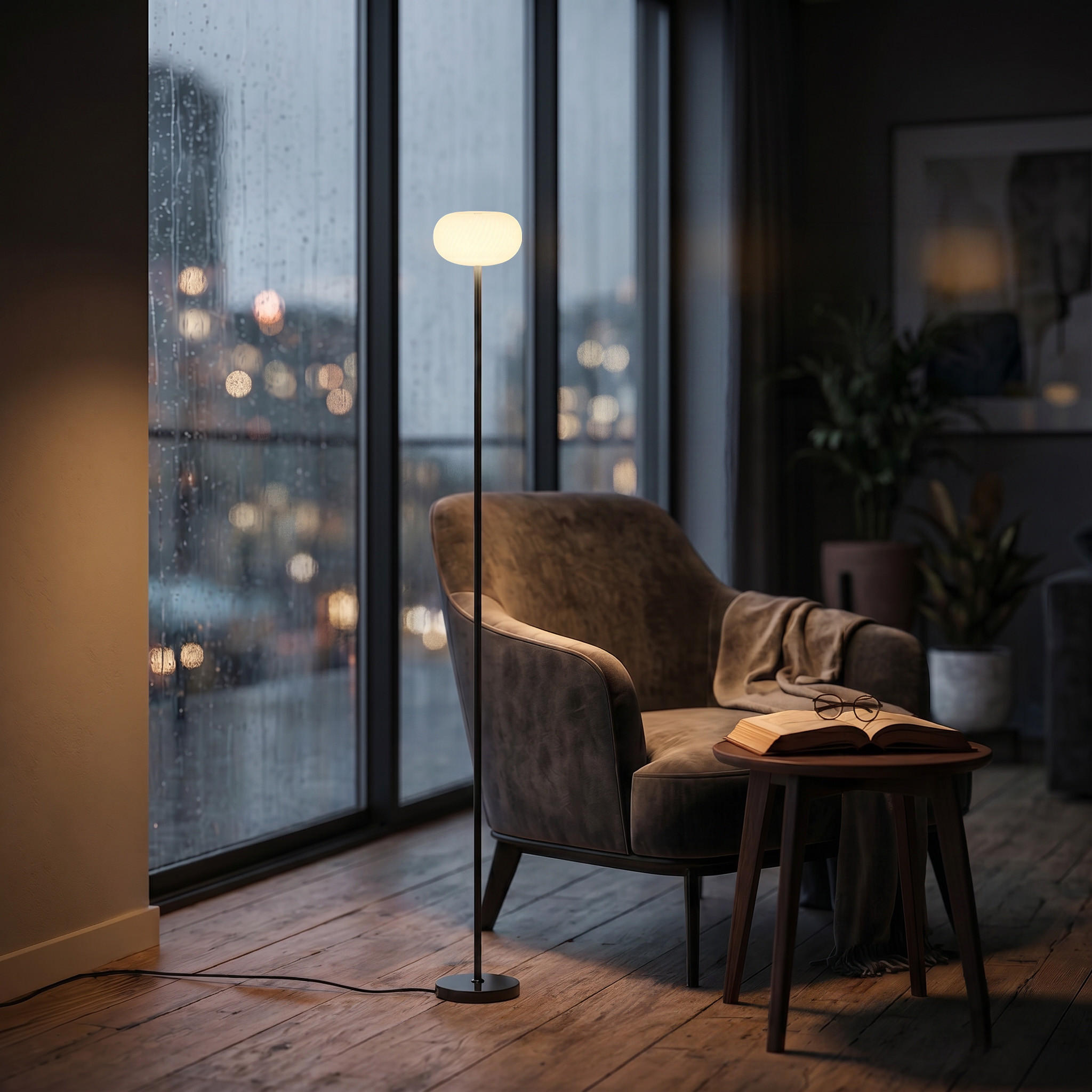Elblight.de Led-Design-Stehleuchte Schwarz Hochglanz 15x140x15 cm