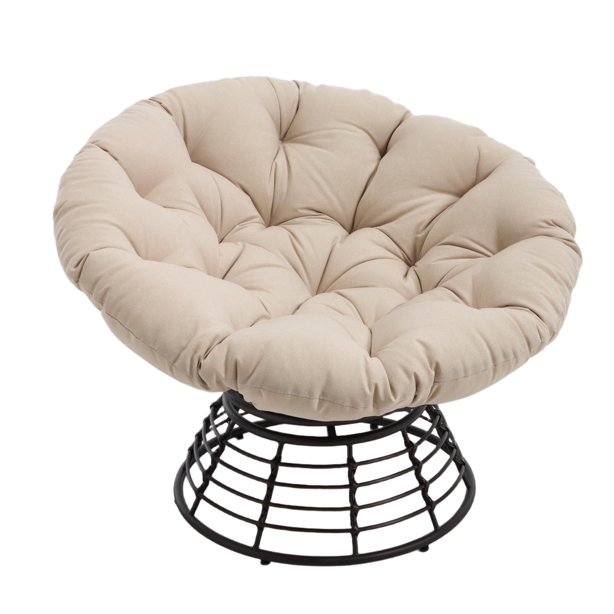 GARTEN-RELAXSESSEL Papasansessel, 360° drehbar,Rattan, Beige - Beige, Metall (60/67/92cm) - LVHOM