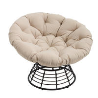GARTEN-RELAXSESSEL Papasansessel, 360° drehbar,Rattan, Beige - Beige, Metall (60/67/92cm) - LVHOM