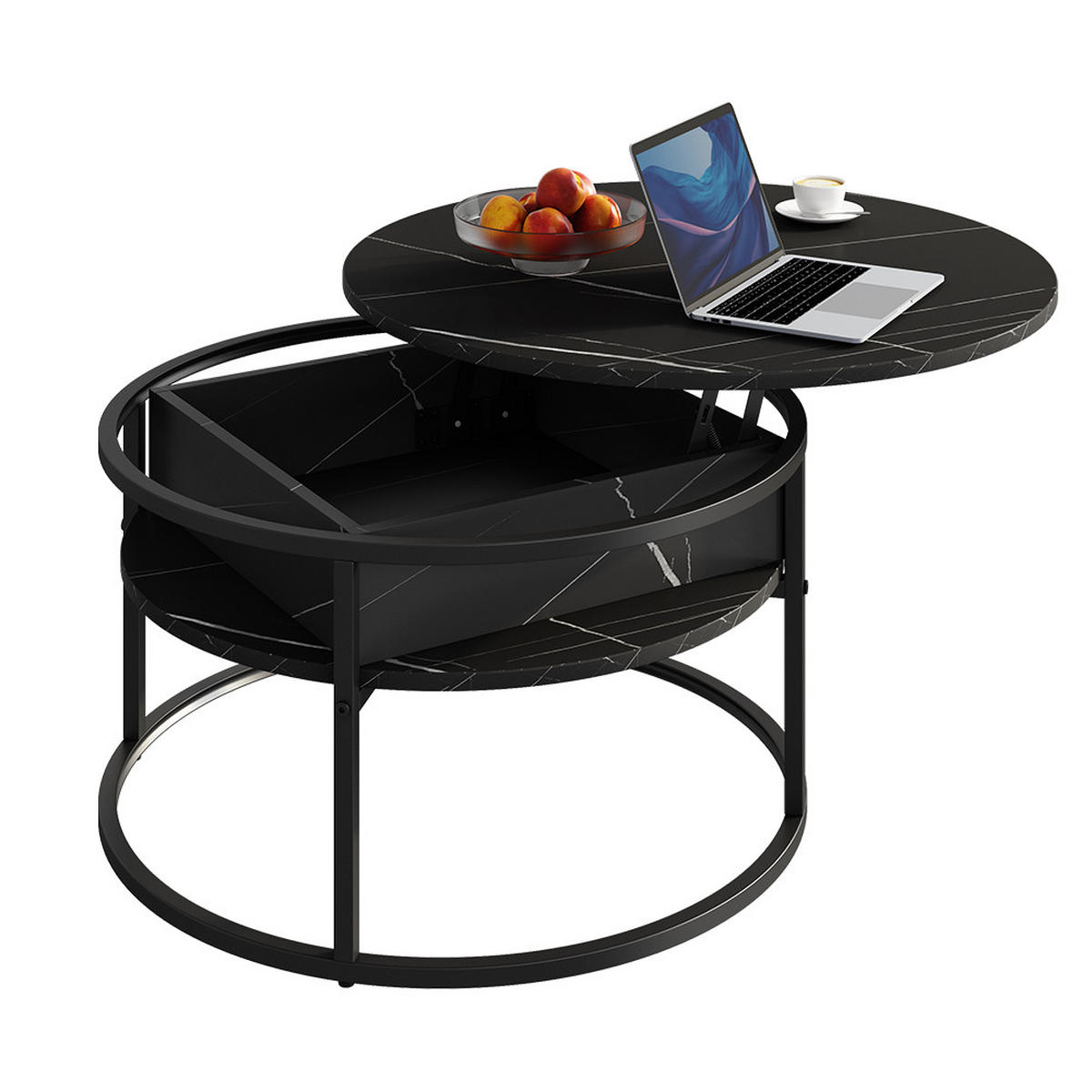 COUCHTISCH Marlo Schwarz/Marmor-Weiß 77 x 77 cm - Schwarz/Weiß, Holzwerkstoff (77/77/52cm) - Vicco