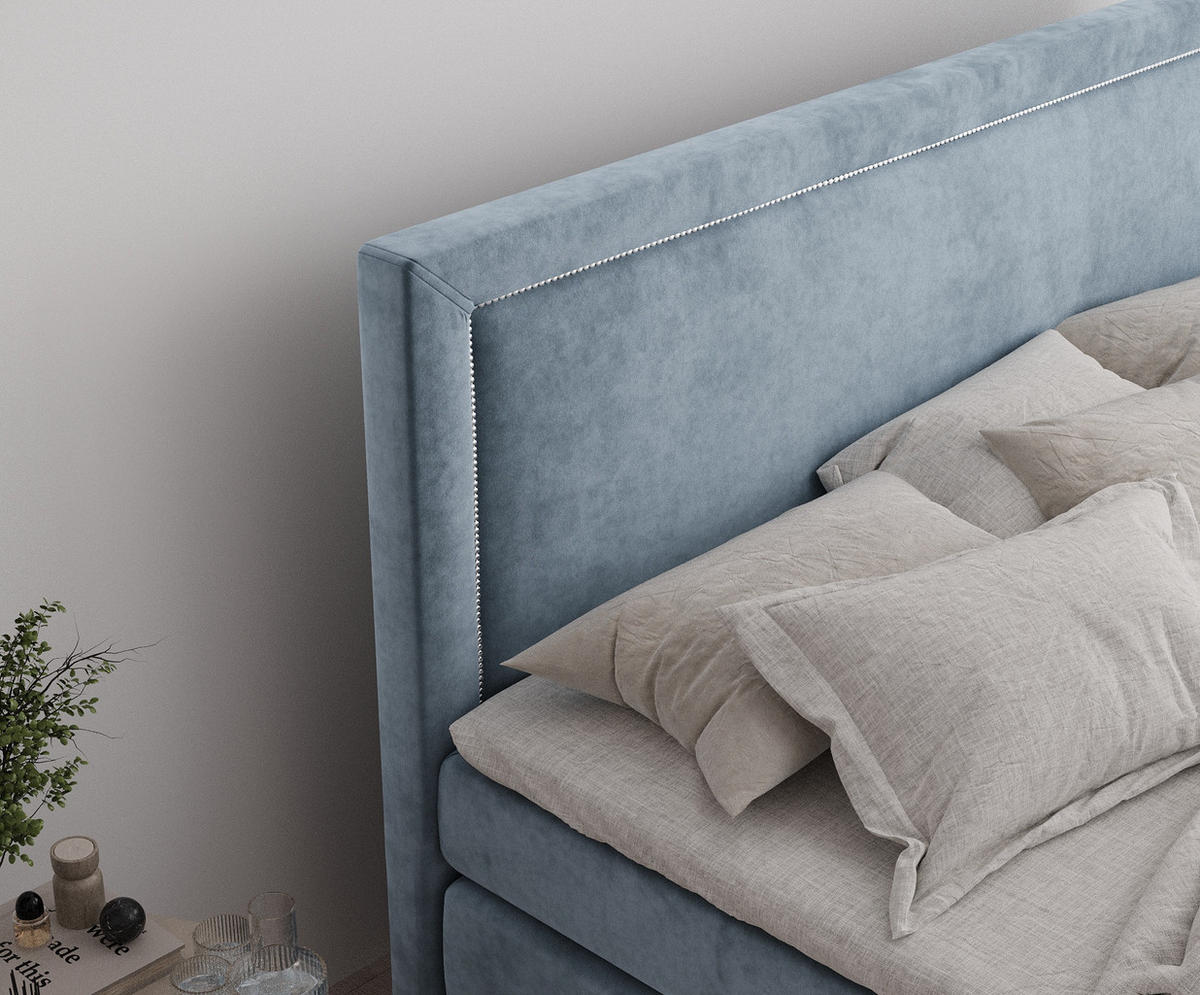 BOXSPRINGBETT Lavenda Blau Grau 160/200 cm - Blaugrau/Schwarz, Holz/Holzwerkstoff (160/200cm) - Maison de Reve