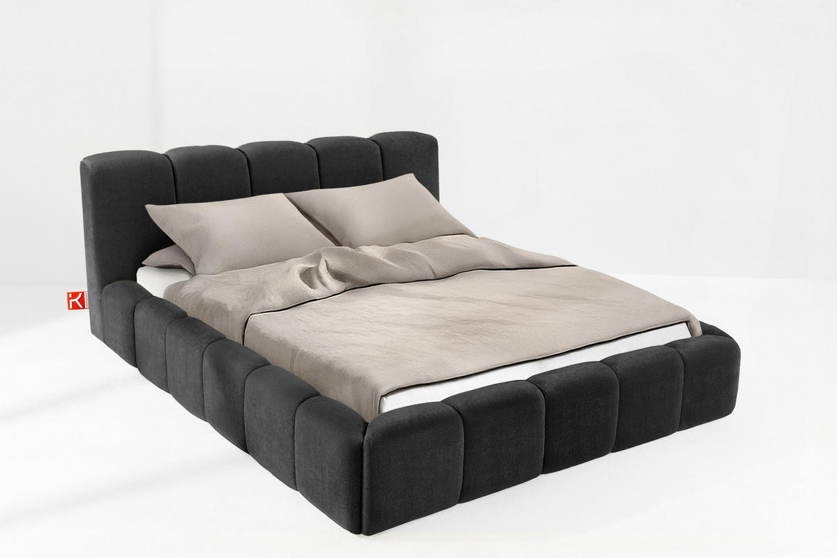 POLSTERBETT OLMIRA - Anthrazit/Schwarz, Holz/Holzwerkstoff (162/203cm) - KONSIMO®