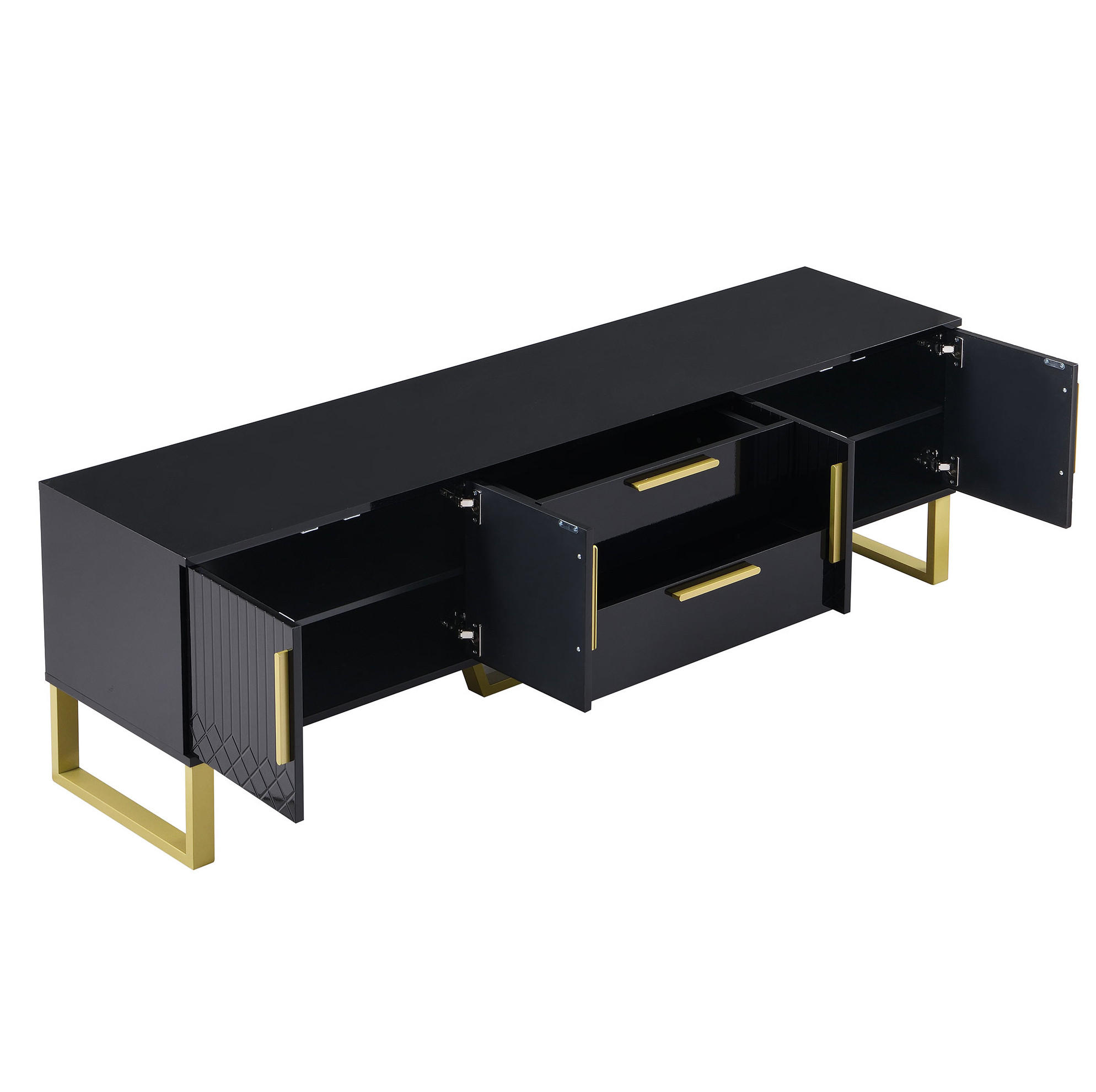 TV-SCHRANK 170/40/53,5 cm mit 4 Türen, 2 Schubladen, Kabelöffnungen und Hochglanz aus MDF, Schwarz/Gold - Schwarz, Holzwerkstoff (170/53.5/40cm) - Redom