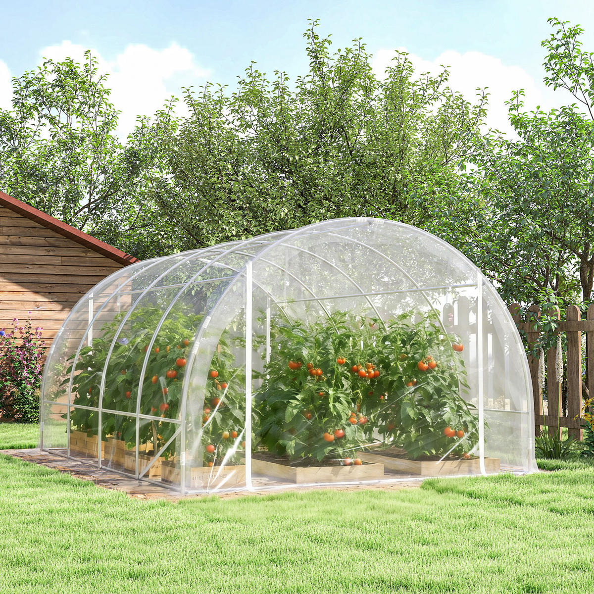 POLYTUNNEL-GEWÄCHSHAUS DE-05790 Begehbar, verzinkter Stahlrahmen Transparent - Transparent, Kunststoff/Metall (297/199/395cm) - ComfortXL