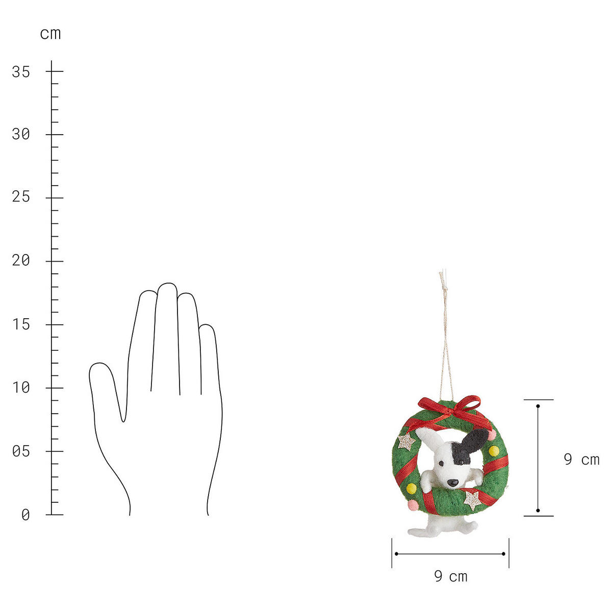 BAUMANHÄNGER Hang On Hund mit Kranz - Grün, Textil (5/9/9cm) - Butlers