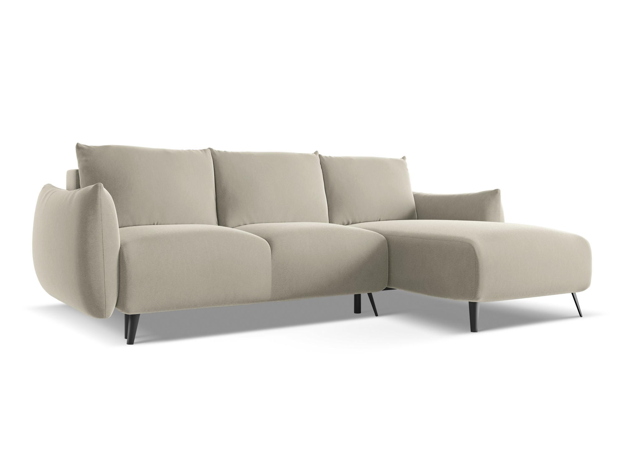 ECKSOFA mit Schlaffunktion Samt Stoff Creme - Perlmutt/Creme, Textil/Metall (242/162cm) - Makamii