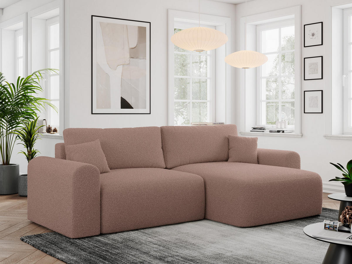 ECKSOFA NELSON Rosa Boucle - Schwarz/Rosa, Kunststoff/Textil (274/152cm) - MKS
