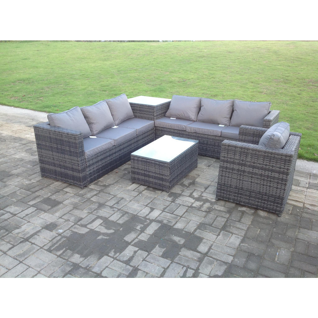 Thumbnail - Fimous Gartenmöbelset, Dunkelgrau, Metall, Kunststoff, Glas, 7-Sitzer, Füllung: Schaumstoff, rechteckig, Gartenmöbel, Ga...