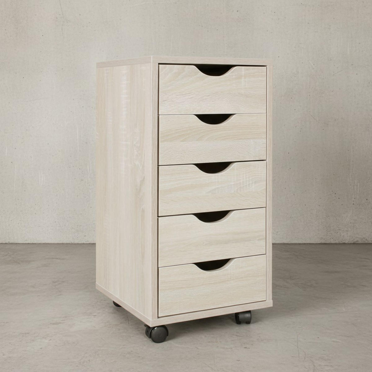 ROLLCONTAINER – MDF-Holz, Sonoma, 5 Schubladen, Rollen, für Büro oder Wohnzimmer - Beige/Schwarz, Holz/Kunststoff (38/64/33cm) - KADIMA DESIGN