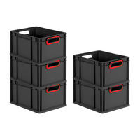 EUROBOX 5x NextGen Color 22x30x40 cm 20 Liter Griffe rot offen, Schwarz - Rot/Schwarz, Kunststoff (30/22/40cm) - PROREGAL