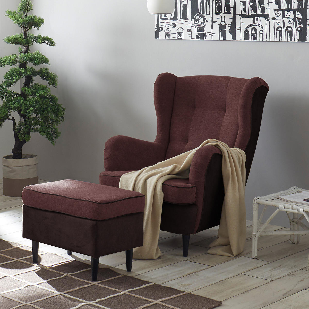 SESSEL - Aubergine/Schwarz, Holzwerkstoff/Buchenholz (78/102/98cm) - home24