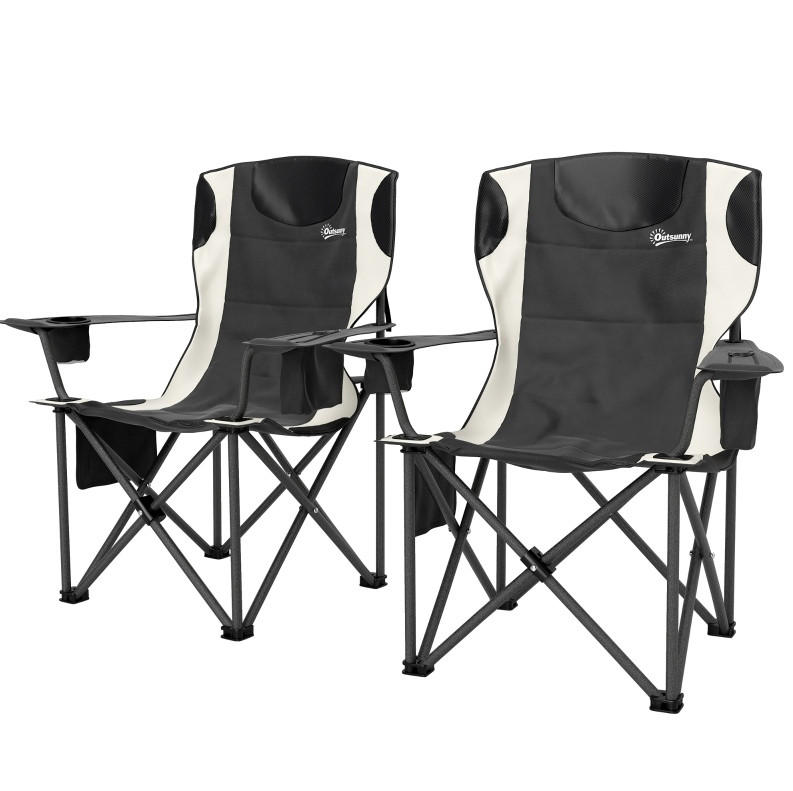 CAMPINGSTUHL 94/62/100 cm faltbar mit Kopfstütze, Getränkehalter und Kühltasche, Metall, Schwarz - Schwarz, Metall (62/100/94cm) - Redom