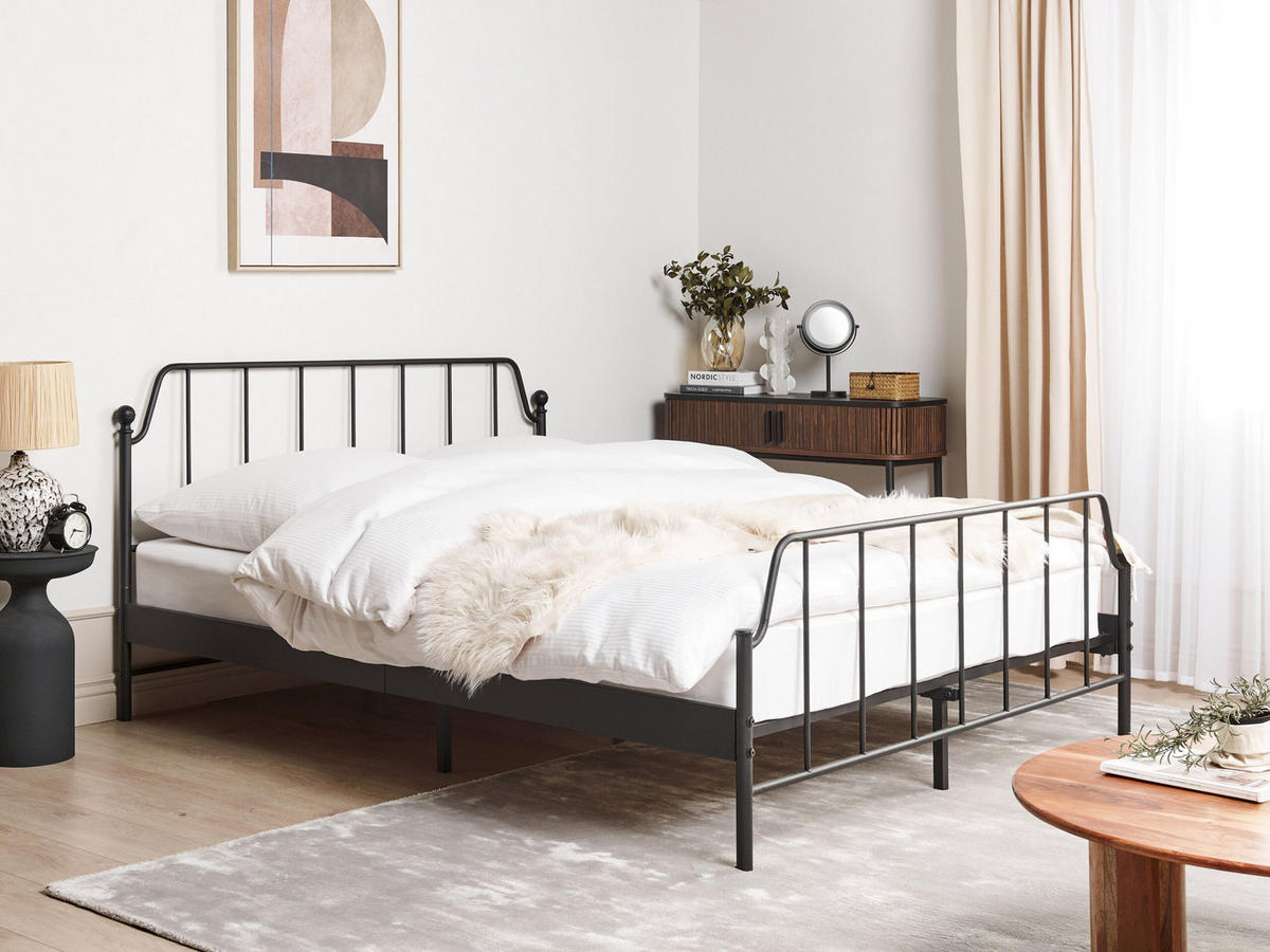 BETT mit Lattenrost 160x200 cm Schwarz Mauressac - Schwarz, Metall (160/200cm) - Beliani
