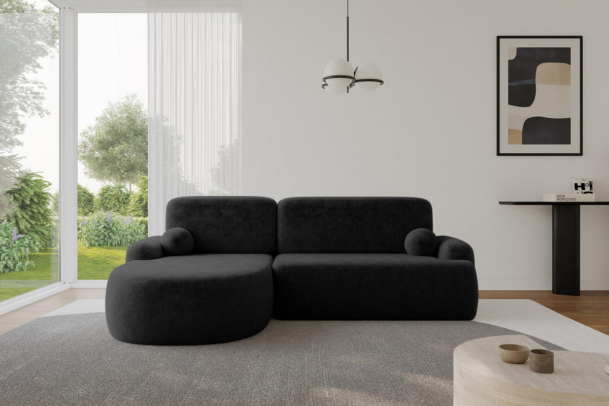 ECKSOFA mit Schlaffunktion und Bettkasten LIRA-L - 264x172x89 Schwarz - Schwarz, Holzwerkstoff/Textil (264/172cm) - ALTDECOR