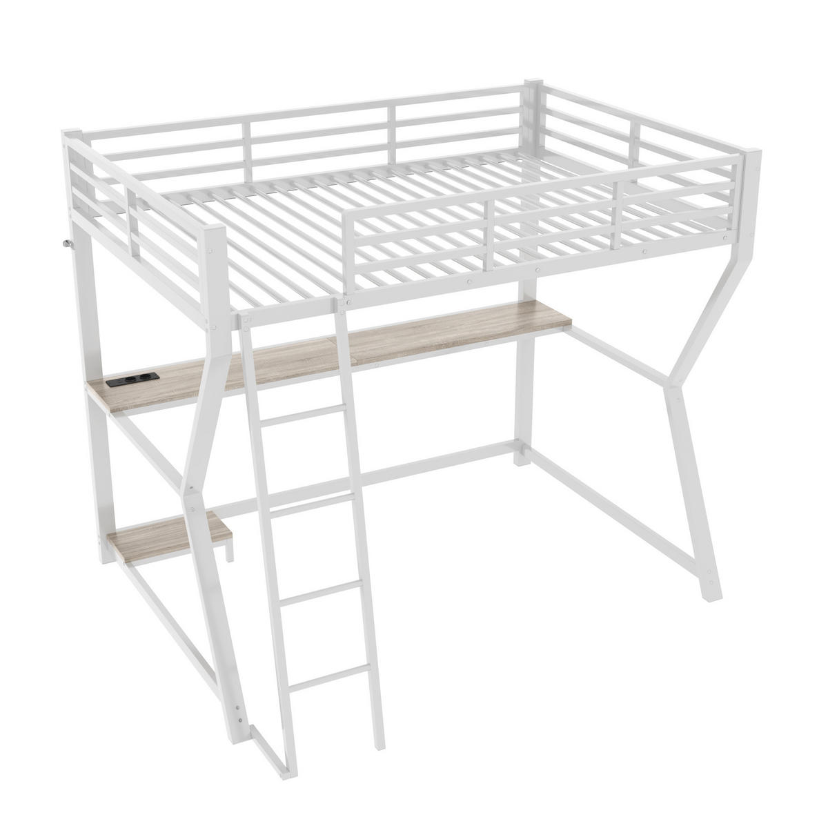 HOCHBETT 90/200 cm in Weiß mit LED-Beleuchtung, Schreibtisch und USB - Weiß, Metall (90/200cm) - Flora Grace