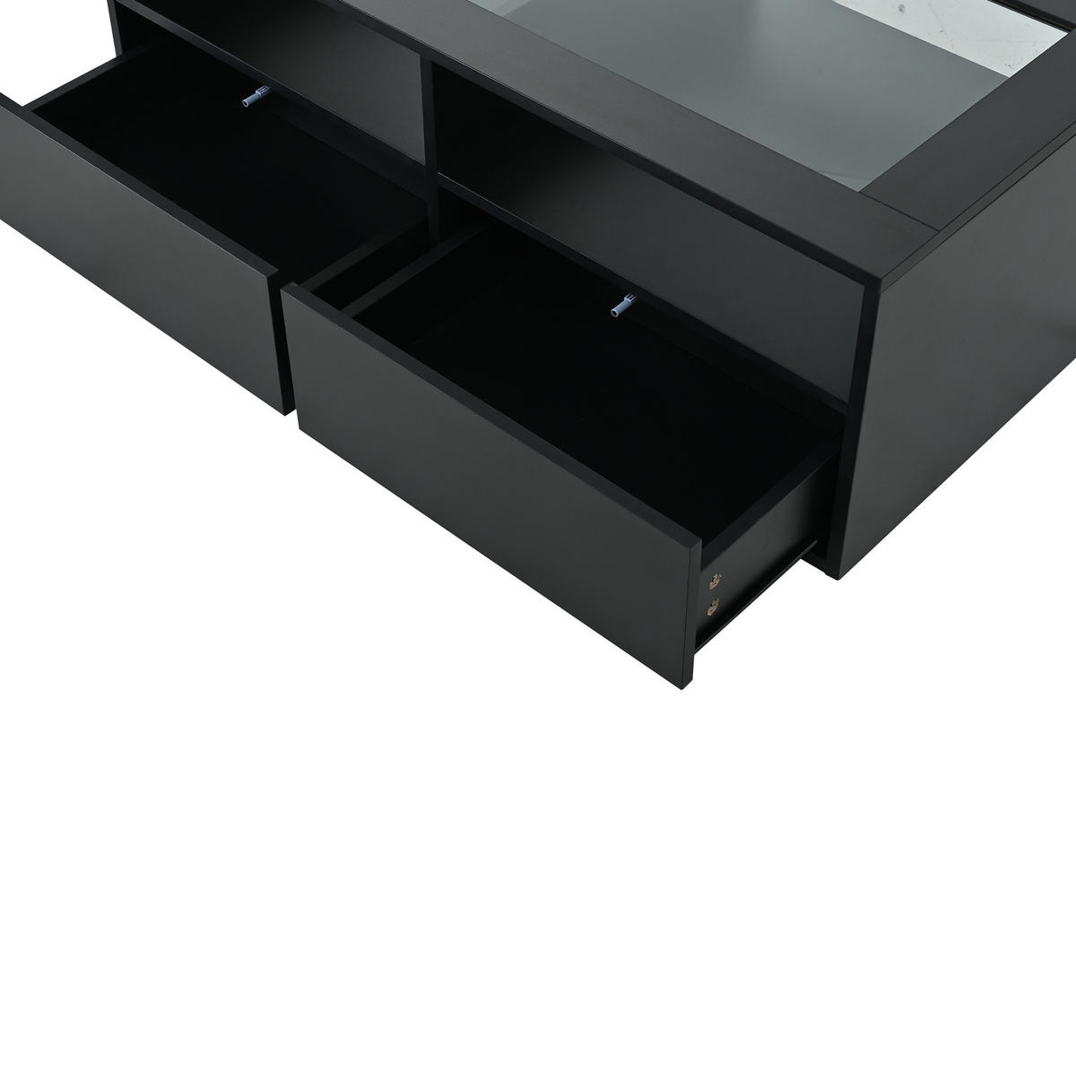 COUCHTISCH in Schwarz Wohnzimmertisch mit LED-Beleuchtung, Glasplatte, 2 Schubladen & offenem Stauraum, B100/T50/H35cm - Schwarz, Glas/Holzwerkstoff (50/100/35cm) - STILVORA