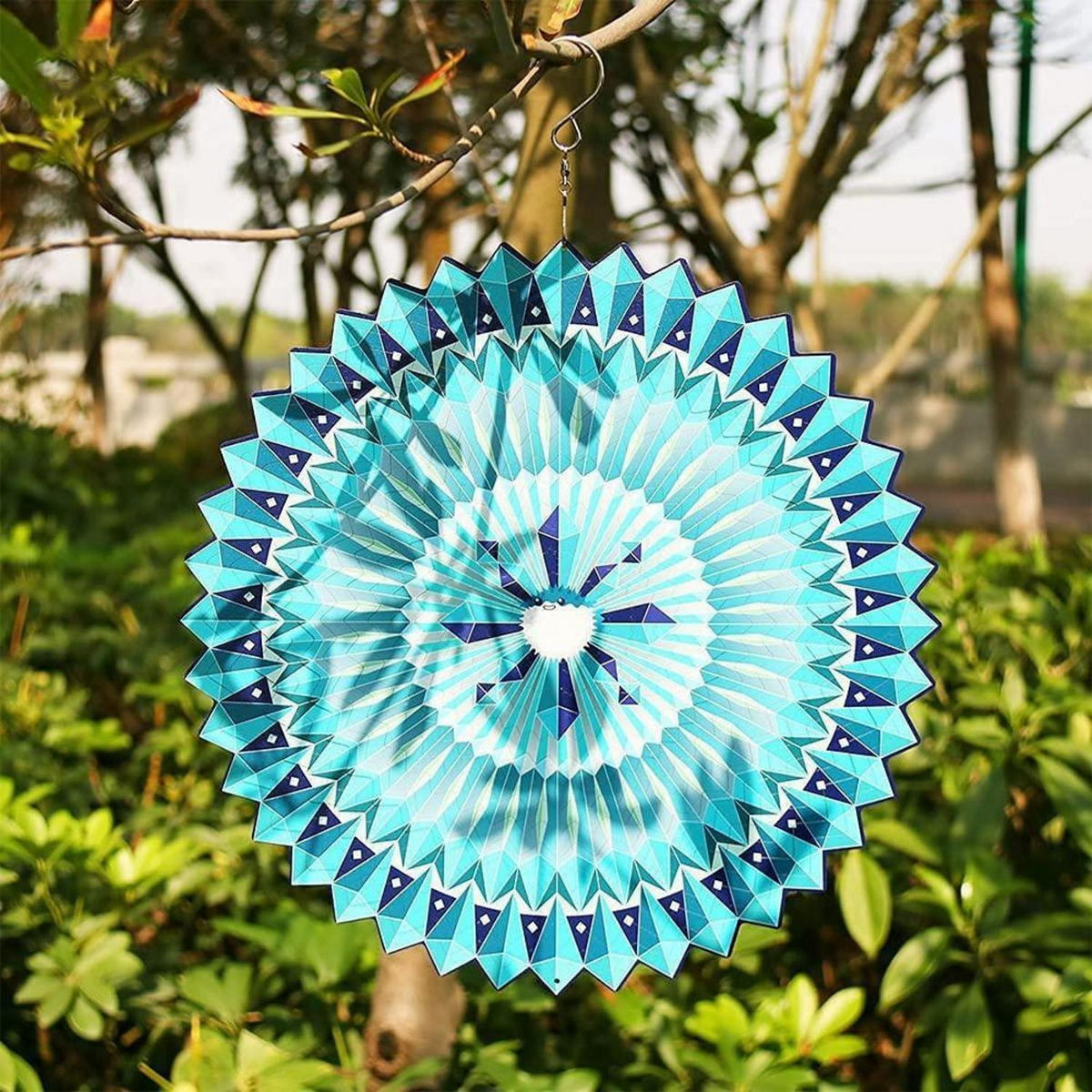 WINDSPIEL Edelstahl Blau Geometrisch Rotierend - Blau, Metall (30/30/30cm)