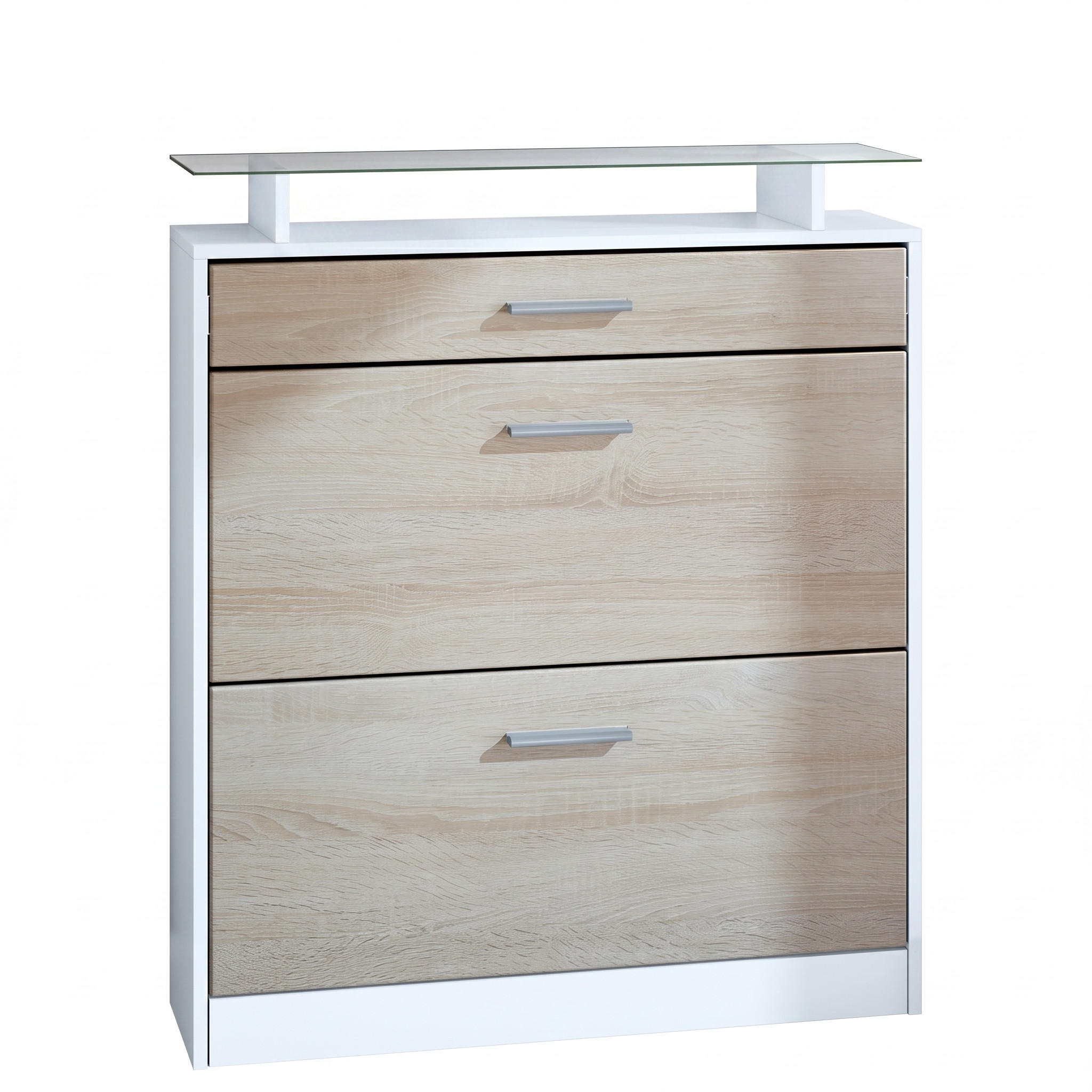 ORMARIĆ za cipele Loret Bijela mat/Hrast piljeni (89 x 104 x 23 cm) - hrast San Remo, drvni materijal (89/104/23cm) - Vladon