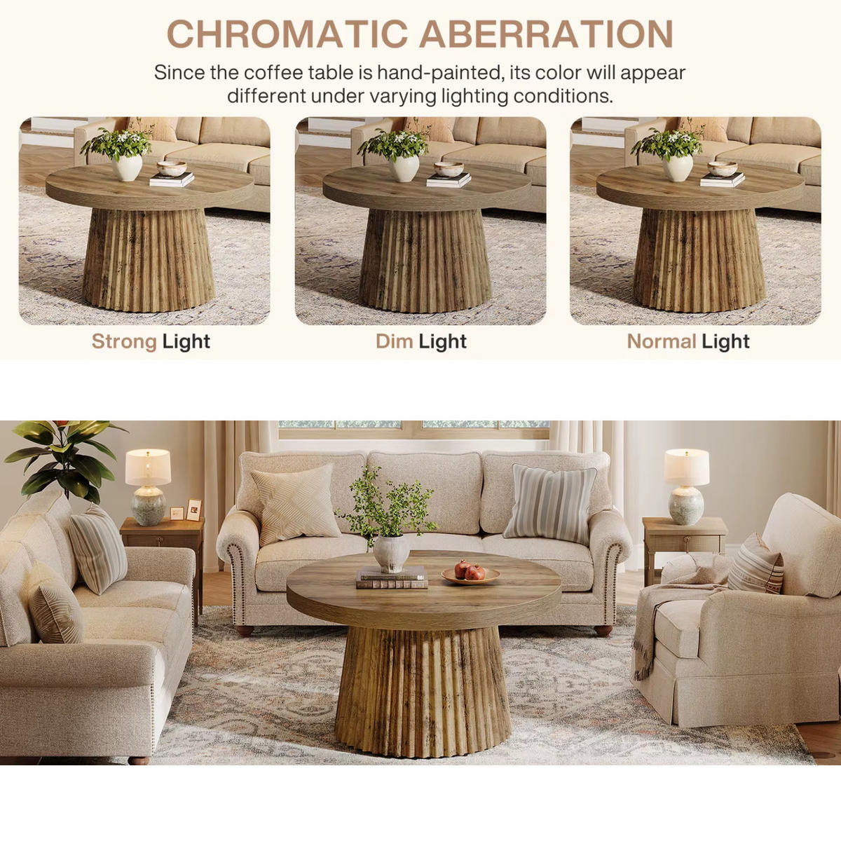 BEISTELLTISCH Rund Holzoptik 80/80/45 cm - Hellbraun, Holzwerkstoff (80/80/45cm) - Quality Elegance