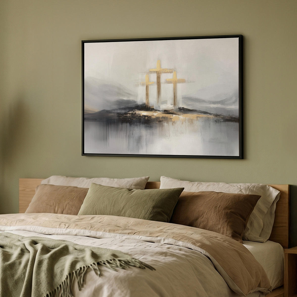 LEINWAND Bilder mit Rahmen - Abstrakt - Malerei - Christentum - Kreuz - 100x70 - Weiß, Textil (100/70cm) - MuchoWow