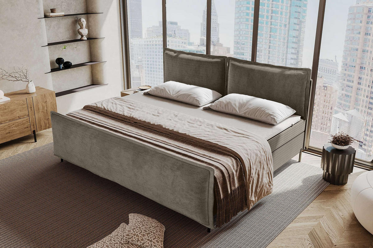 FAMILIENBETT BOXSPRINGBETT VERO PLUS Cordstoff Cappuccino 240/200 cm - Schwarz/Cappuccino, Holzwerkstoff/Textil (240/200cm) - 99rooms