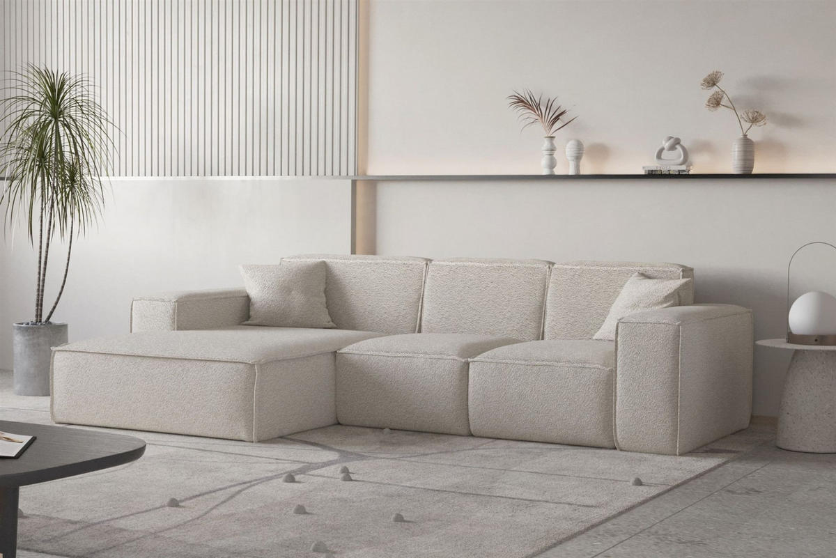 ECKSOFA Ottom Celes Premium Ascot Bukla - Beige, Holzwerkstoff/Textil (266/165cm) - Fun Möbel