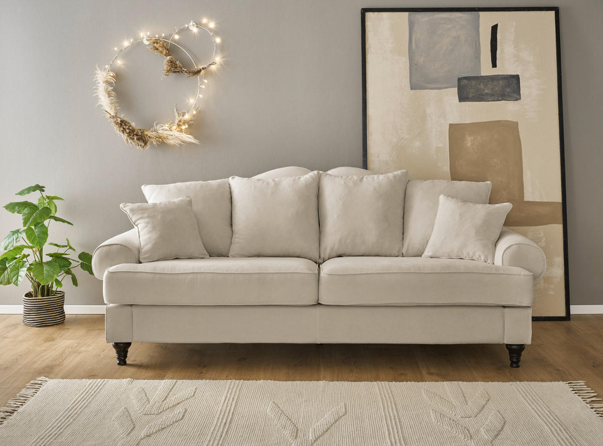 SOFA beige Landhaus, Couch 3,5-Sitzer 230 cm - Beige, Holz/Textil (230/95/100cm) - Furn.Design