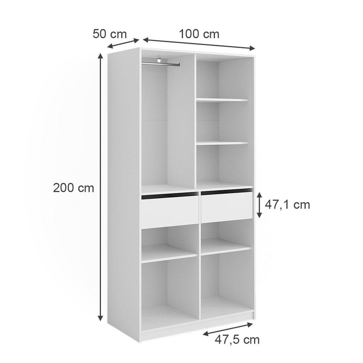 KLEIDERSCHRANK Elmo Weiß 100 x 200 cm mit 2 Schubladen - Weiß, Holzwerkstoff (100/200/50cm) - Vicco