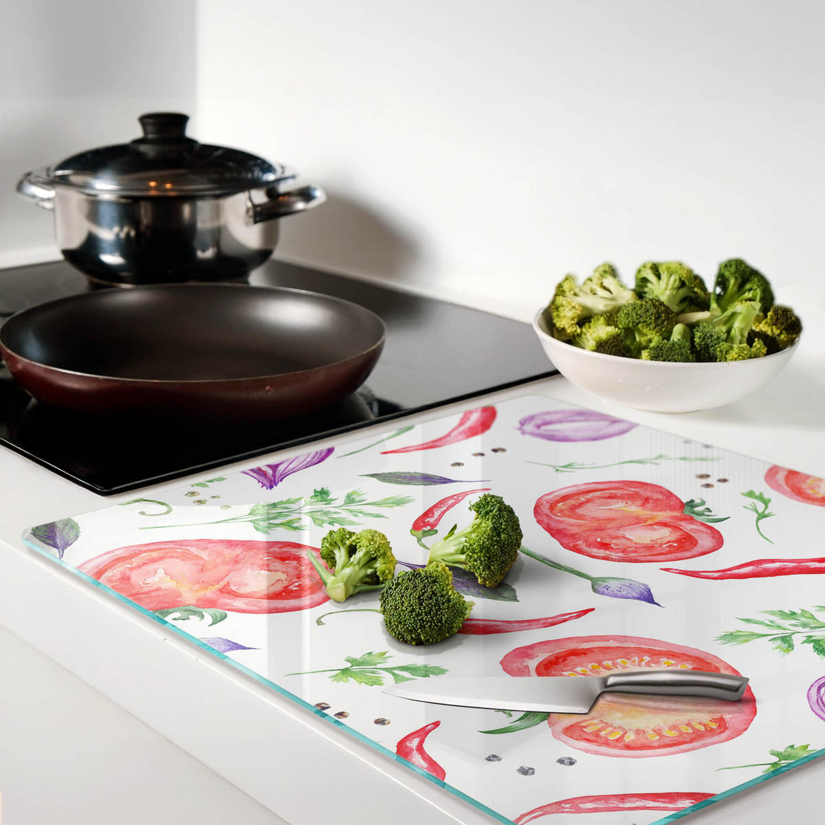 GLASPLATTE 60x52 cm Tomaten und Gewürze - Rot, Glas (60/0.4/52cm) - TULUP