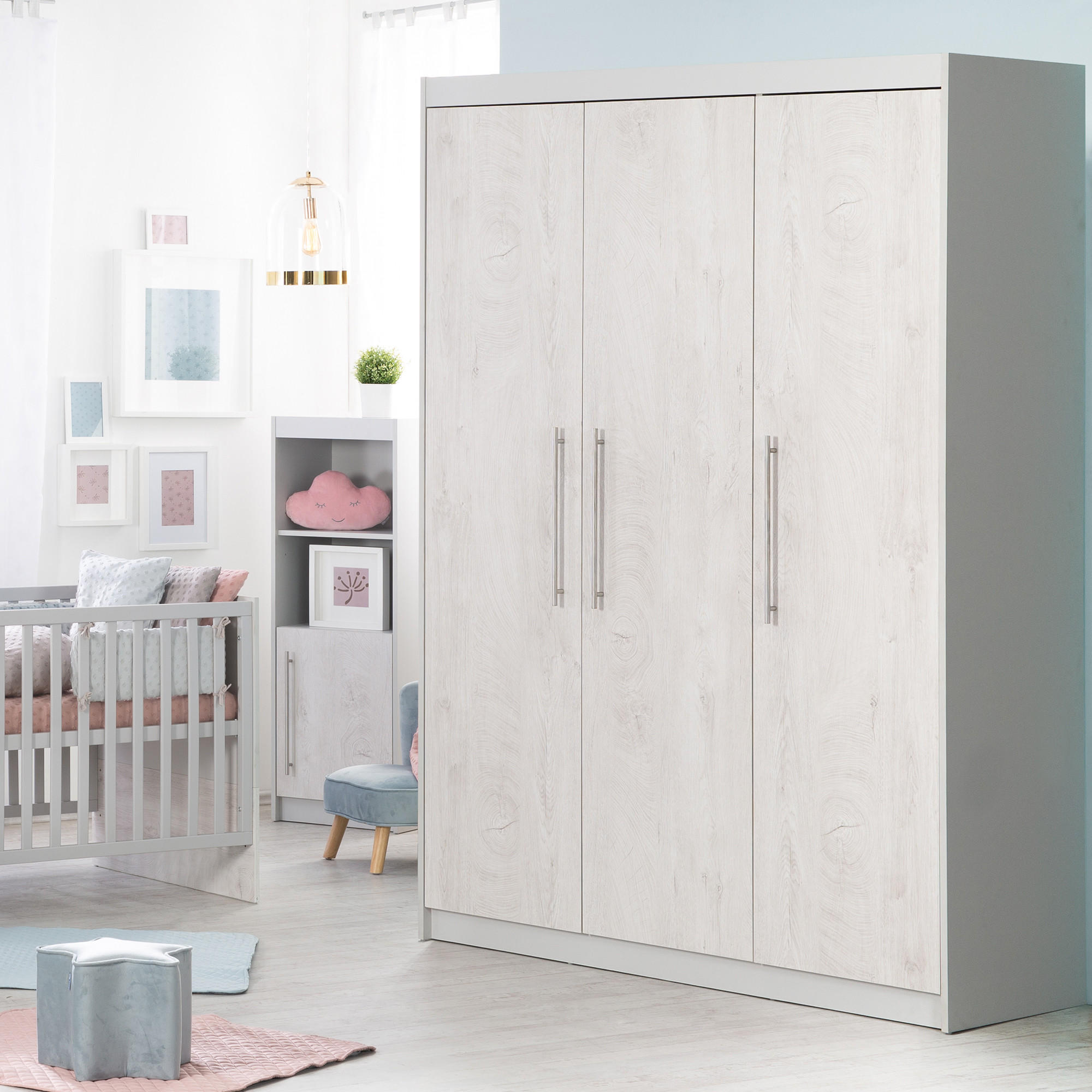 KLEIDERSCHRANK Maren 2 - Hellgrau, Holzwerkstoff/Metall (131/190/52cm) - Roba