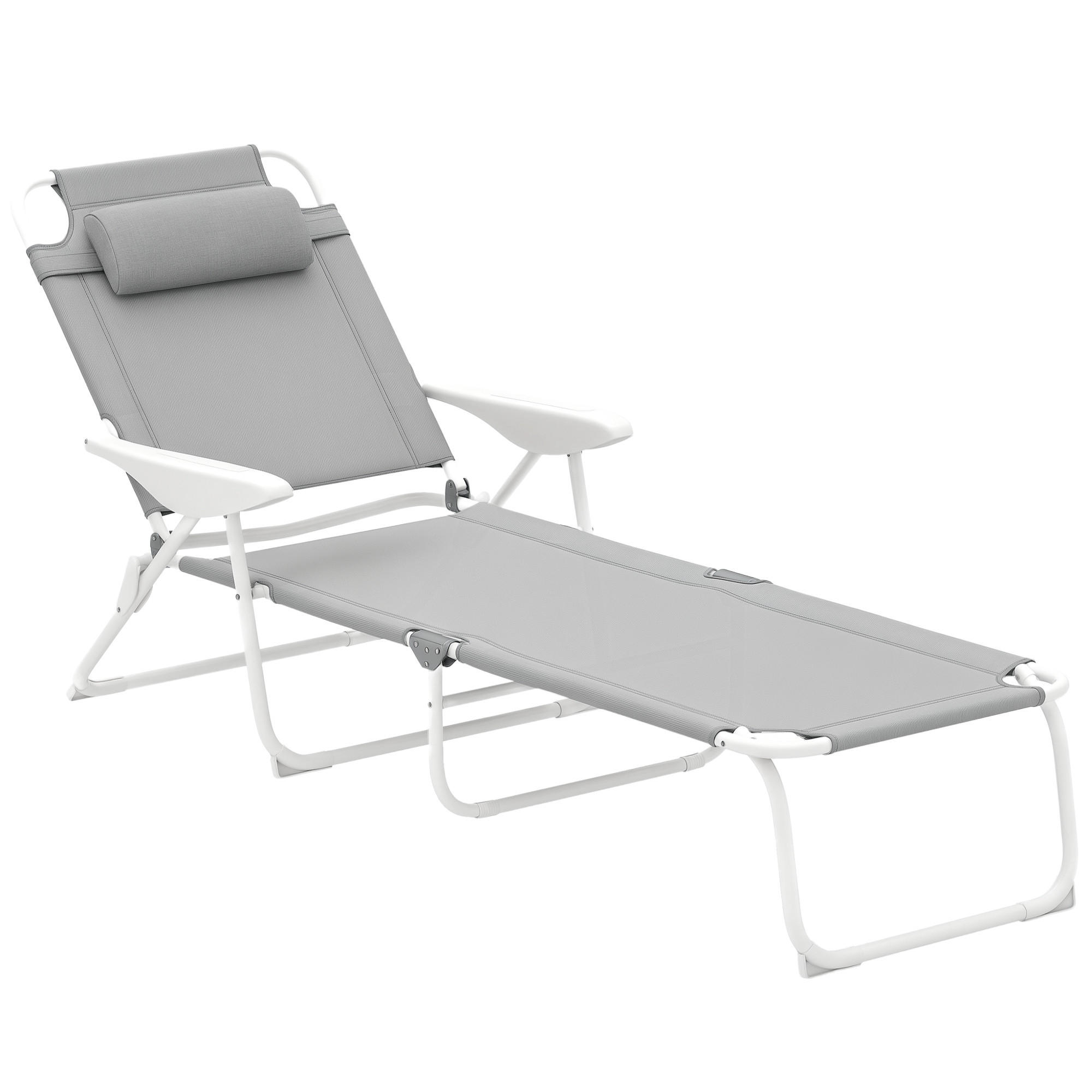 SONNENLIEGE klappbar Gartenliege mit Kopfkissen, Liegestuhl mit 4-Fach verstellbare Rückenlehne bis 120 kg Hellgrau - Hellgrau, Metall (160/98/66cm)