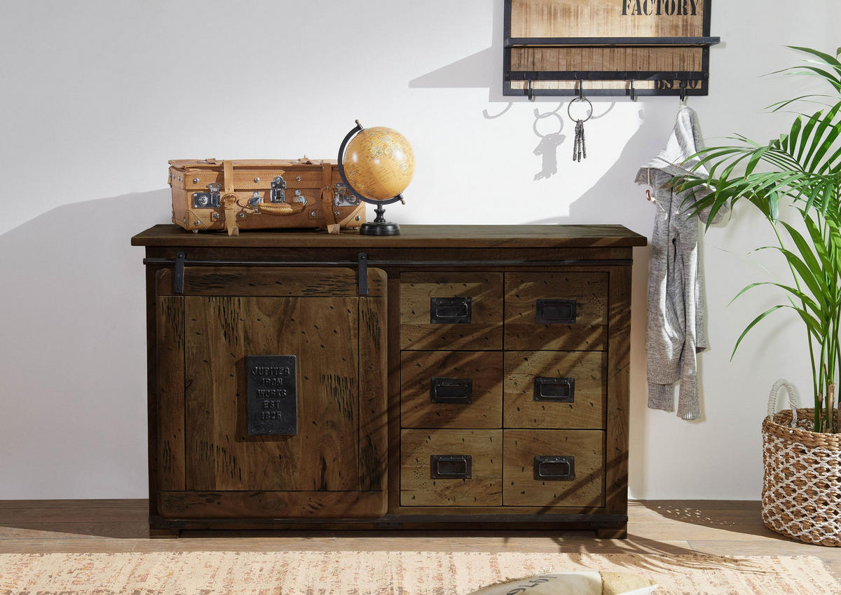 SIDEBOARD Mango 140x45x85 braun lackiert RAILWAY #421 - Braun, Holz (140/85/45cm) - Massivmoebel24