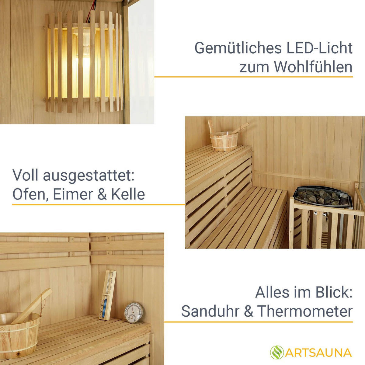 SAUNAKABINE Finnische Sauna Espoo150 Premium - Naturfarben, Holz (150/200/150cm) - Artsauna