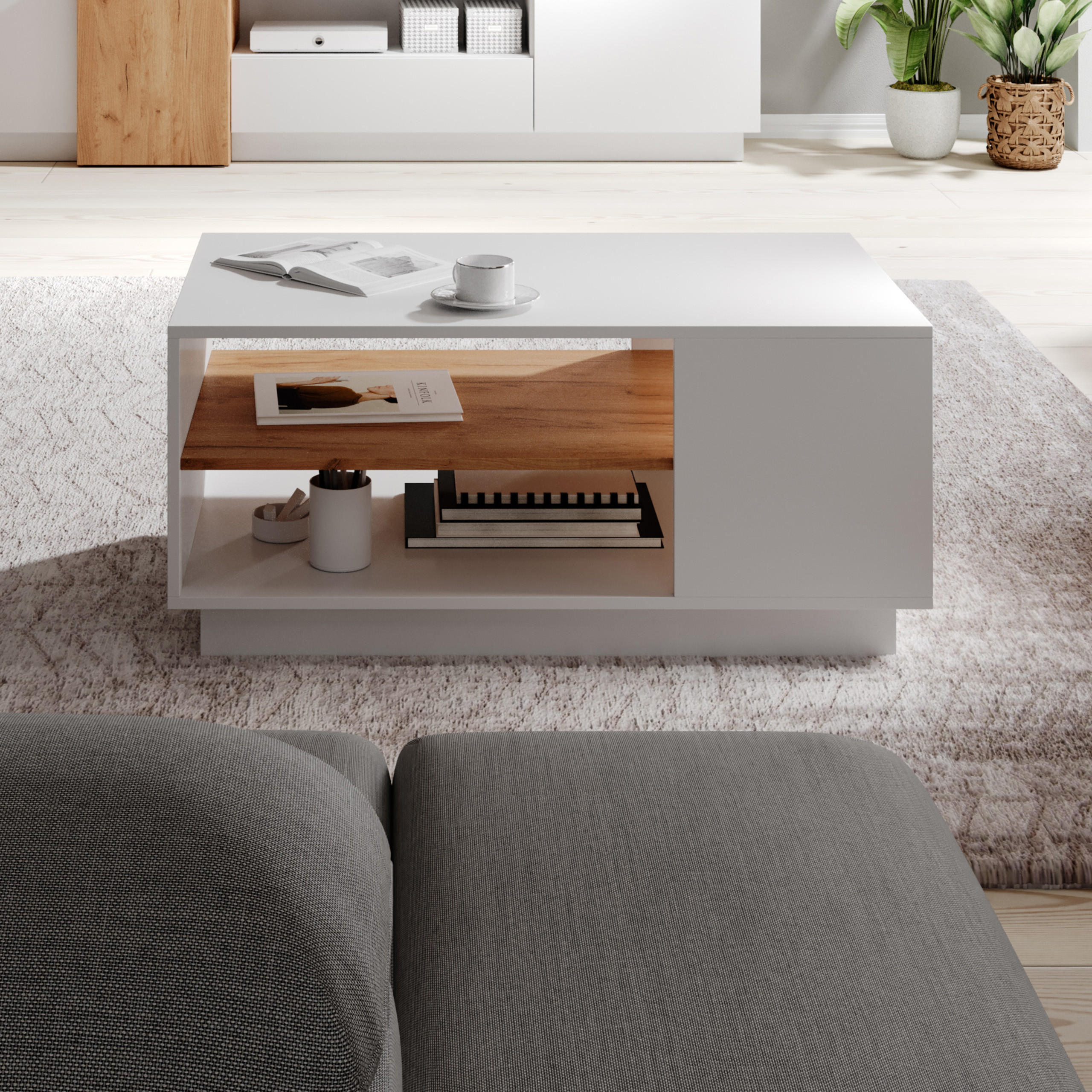 COUCHTISCH TRES 100/45,5/60 cm Weiß - Weiß, Holzwerkstoff (60/100/45.5cm) - MASSENO