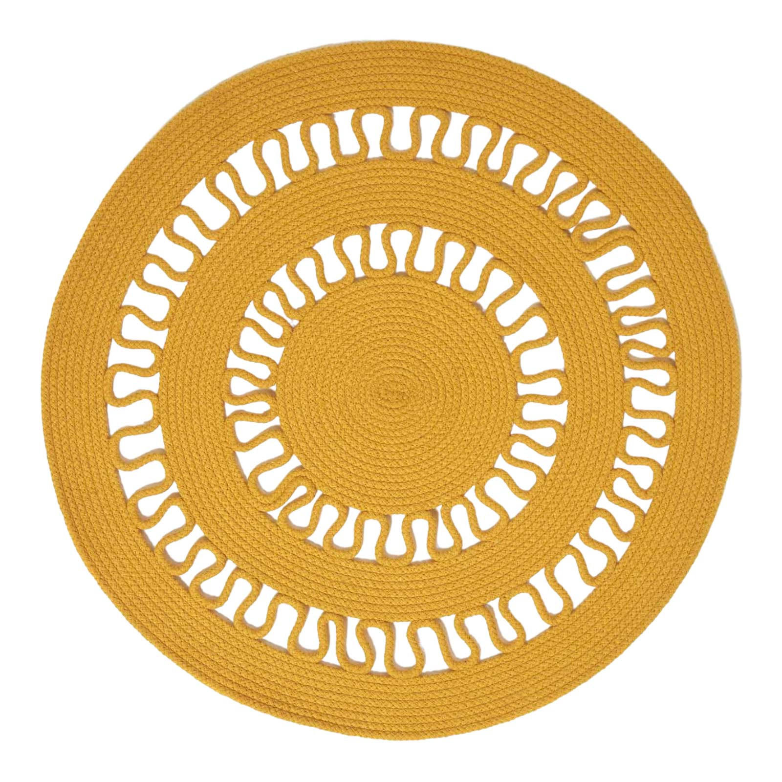 TEPPICH geflochten rund mit Häkel-Muster 90 cm - Currygelb, Textil (90/90cm) - Homescapes