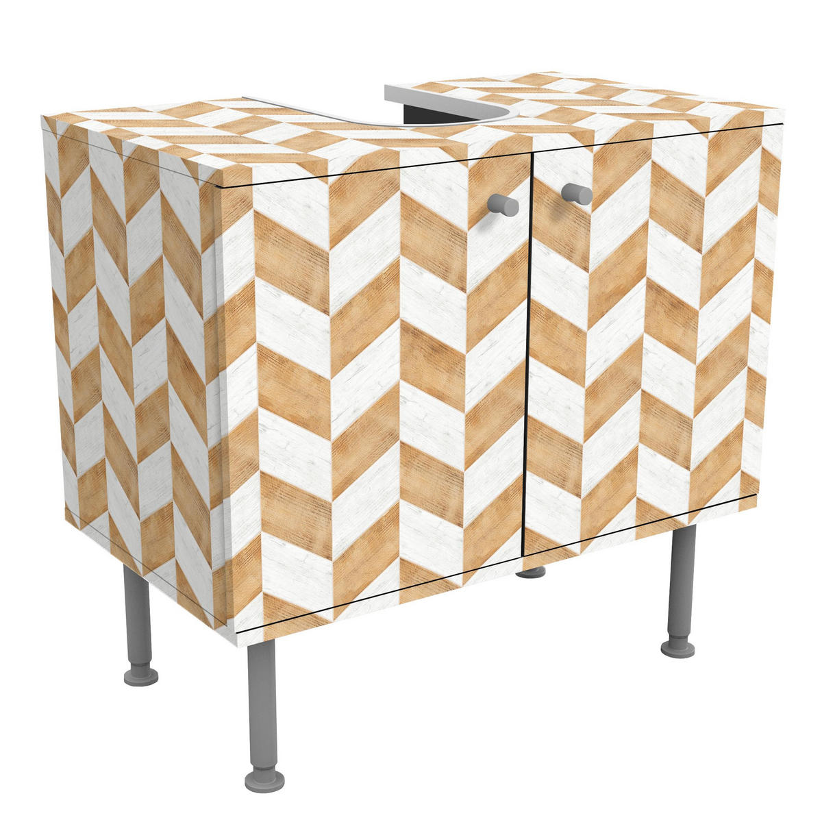 WASCHBECKENUNTERSCHRANK Holz Fischgräten 60/55/35 cm - Beige, Holzwerkstoff (60/55/35cm) - Bilderwelten
