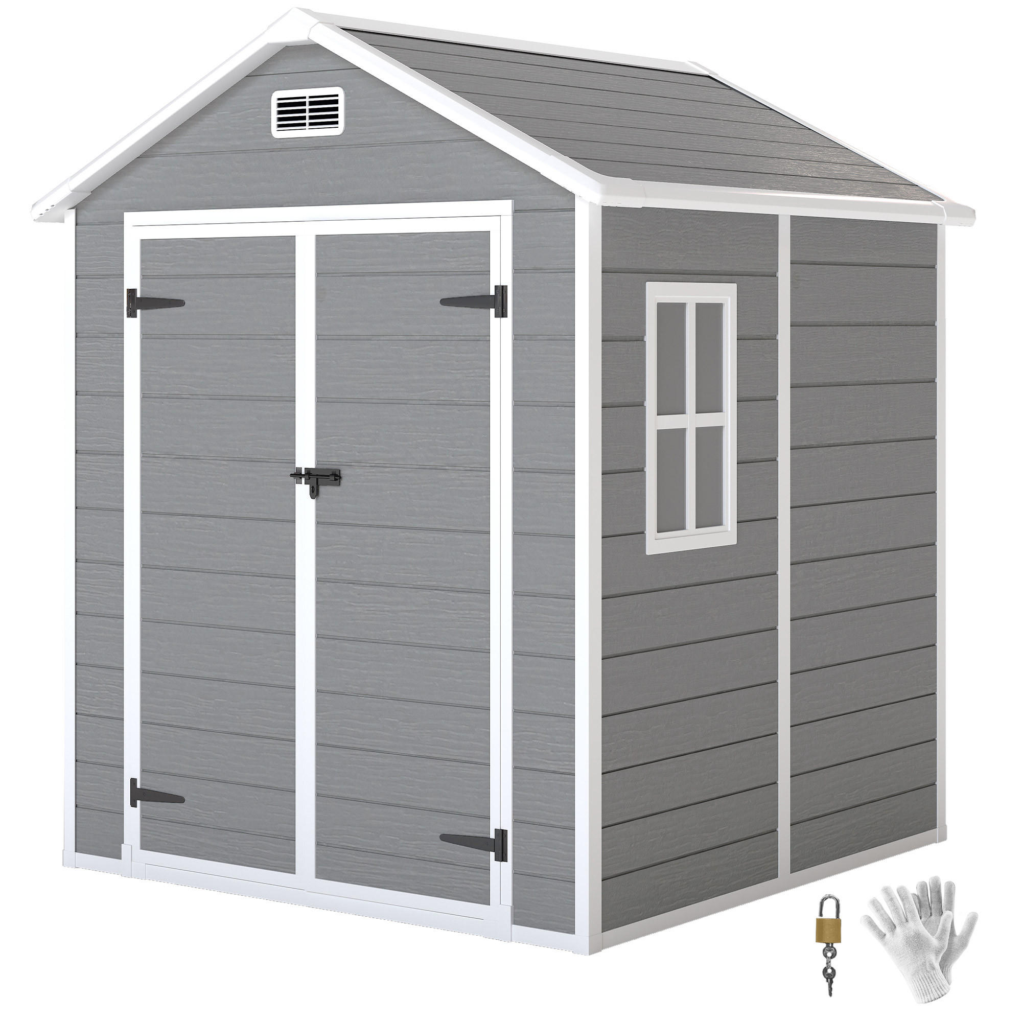 GARTENSCHUPPEN DE-08113 mit Boden, Fenster & Holzoptik Grau - Grau, Kunststoff (151/219/182cm) - ComfortXL