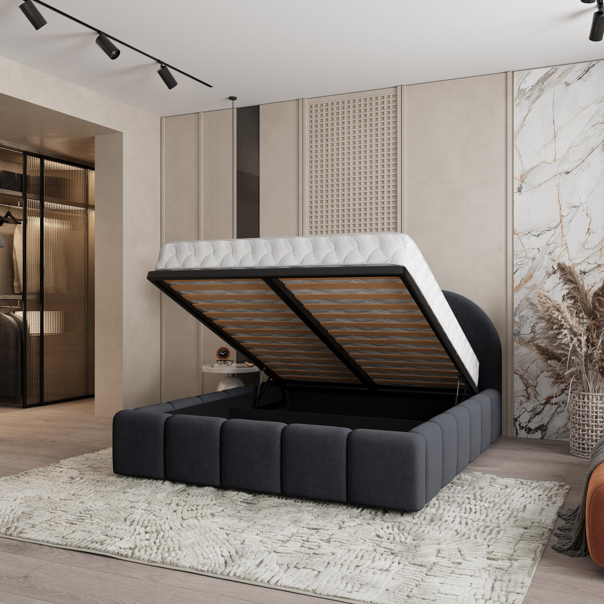 POLSTERBETT FLUSSO 180x200 cm mit Bettkästen - Schwarz - Schwarz, Holz (180/200cm) - MASSENO