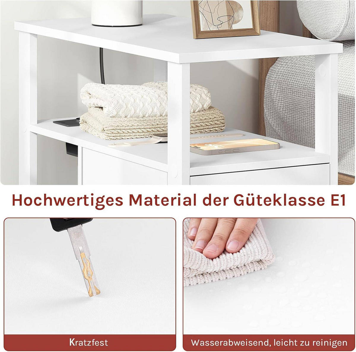 BEISTELLTISCH mit Steckdose, 60x60x30 cm - Weiß, Holzwerkstoff (30/60/60cm) - Woltu