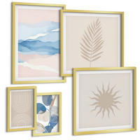 BILDER SET 5er Set - 50x50 cm & 20x30 cm & 40x60 cm Goldrahmen - Abstrakte Linien der Sonnenwellen - Goldfarben, Kunststoff (40/60cm) - TULUP