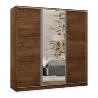 SCHWEBETÜRENSCHRANK TARI 200/205/58 cm 3-türig mit Spiegel und 4 Schubladen Eichefarben - Eichefarben, Holzwerkstoff (200/205/58cm) - MASSENO