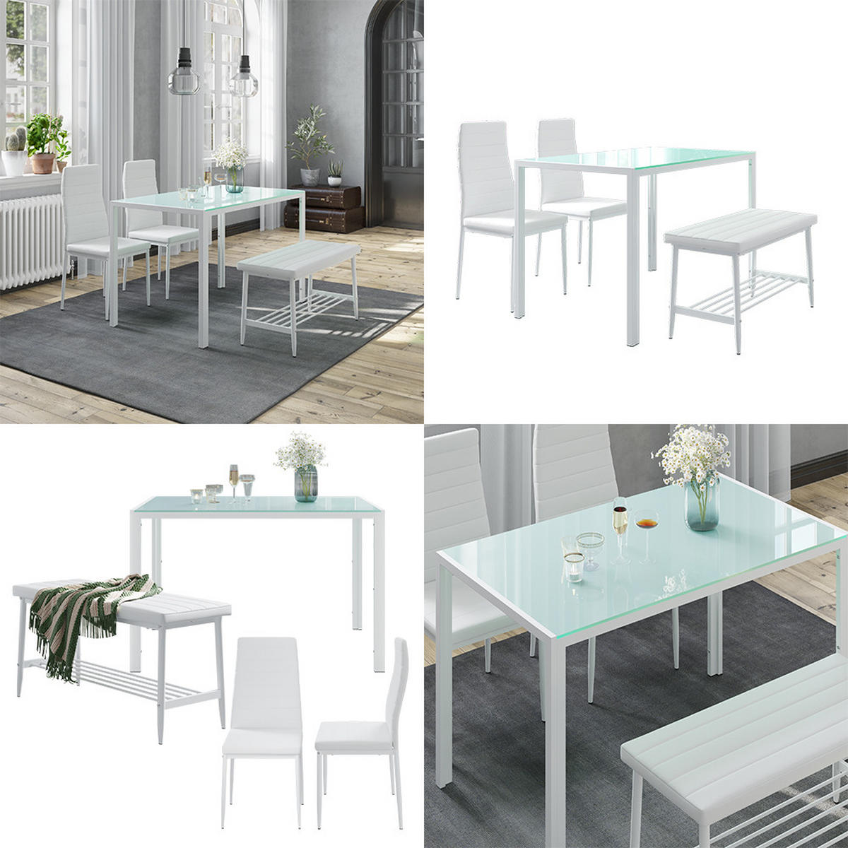 ESSTISCH-SET Grand Weiß 120 x 70 cm 4-teiliges Set - Weiß, Metall (120/75/70cm) - Vicco