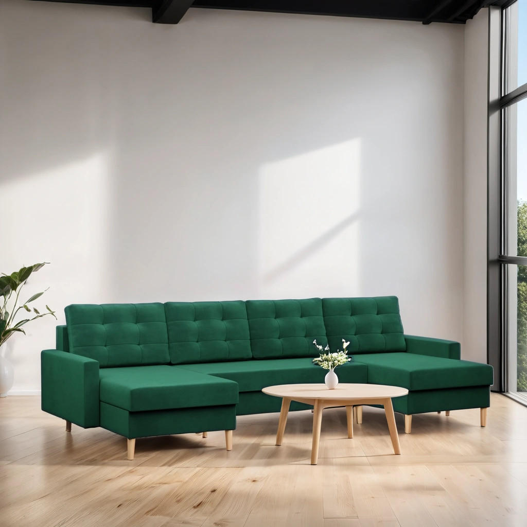 Thumbnail - Simkam Furniture Wohnlandschaft, Grün, Textil, U-Form, 294x92x140 cm, Wohnzimmer, Sofas & Couches, Wohnlandschaften, Woh...