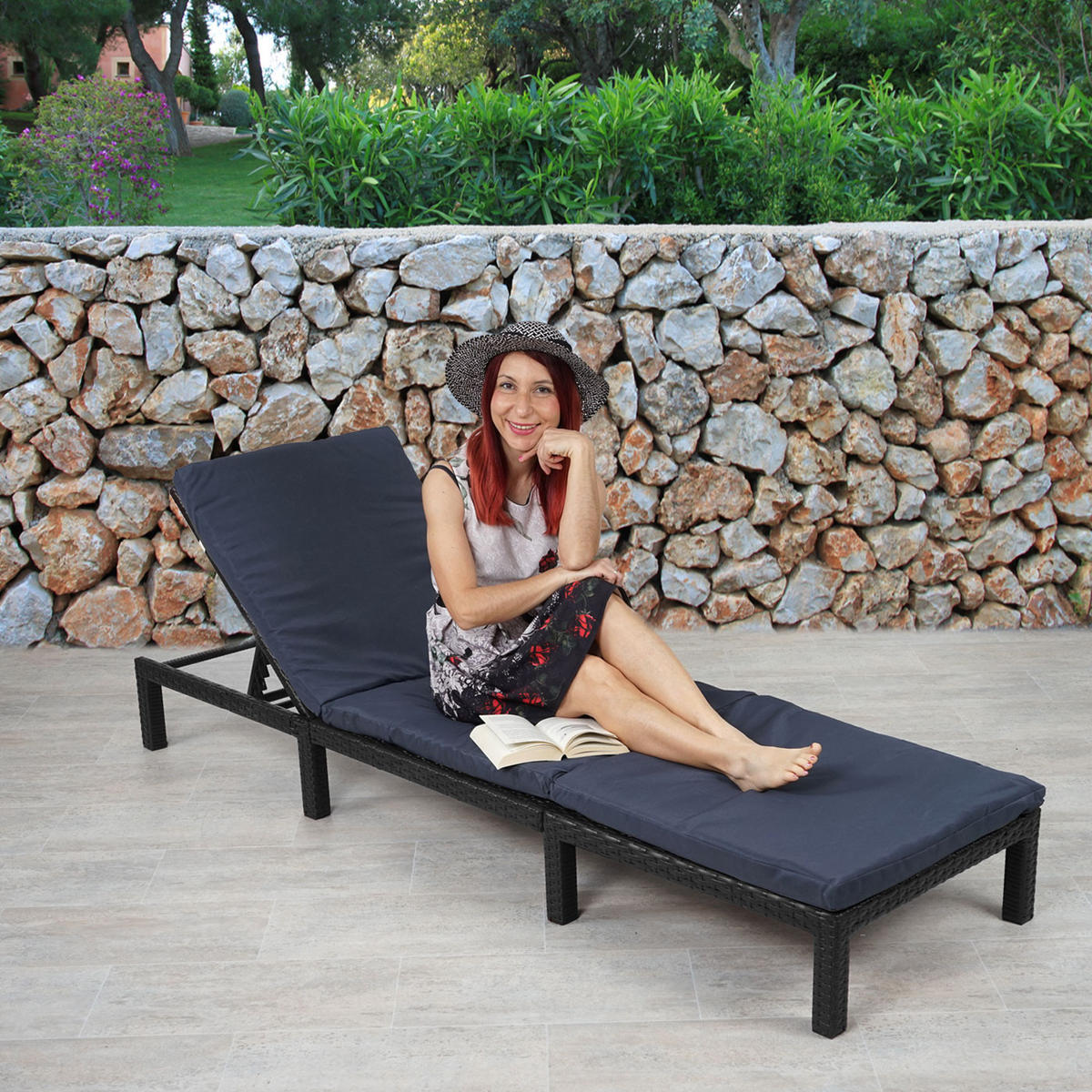 POLY-RATTAN SONNENLIEGE BASIC Anthrazit, Grau - Anthrazit/Grau, Kunststoff (60/71/198cm) - MCW