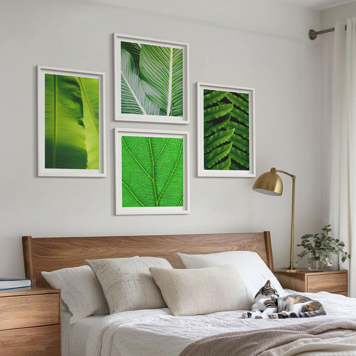 WANDBILDER 4er-Set - 50x50 cm & 40x60 cm Weißer Rahmen - Nahaufnahme von tropischen Blättern - Weiß, Kunststoff (50/50cm) - ArtPrintCave